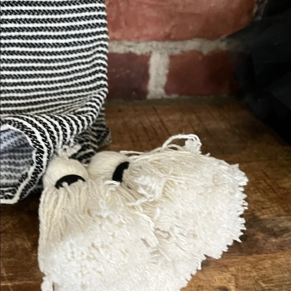 Rachel Zoe Black and White Striped Throw with Ghost and Pink Bow
